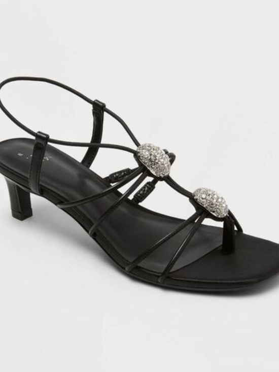 a new day Shoes - A New Day Black Strappy Crystal Embellished Kitten Heels BNWT
